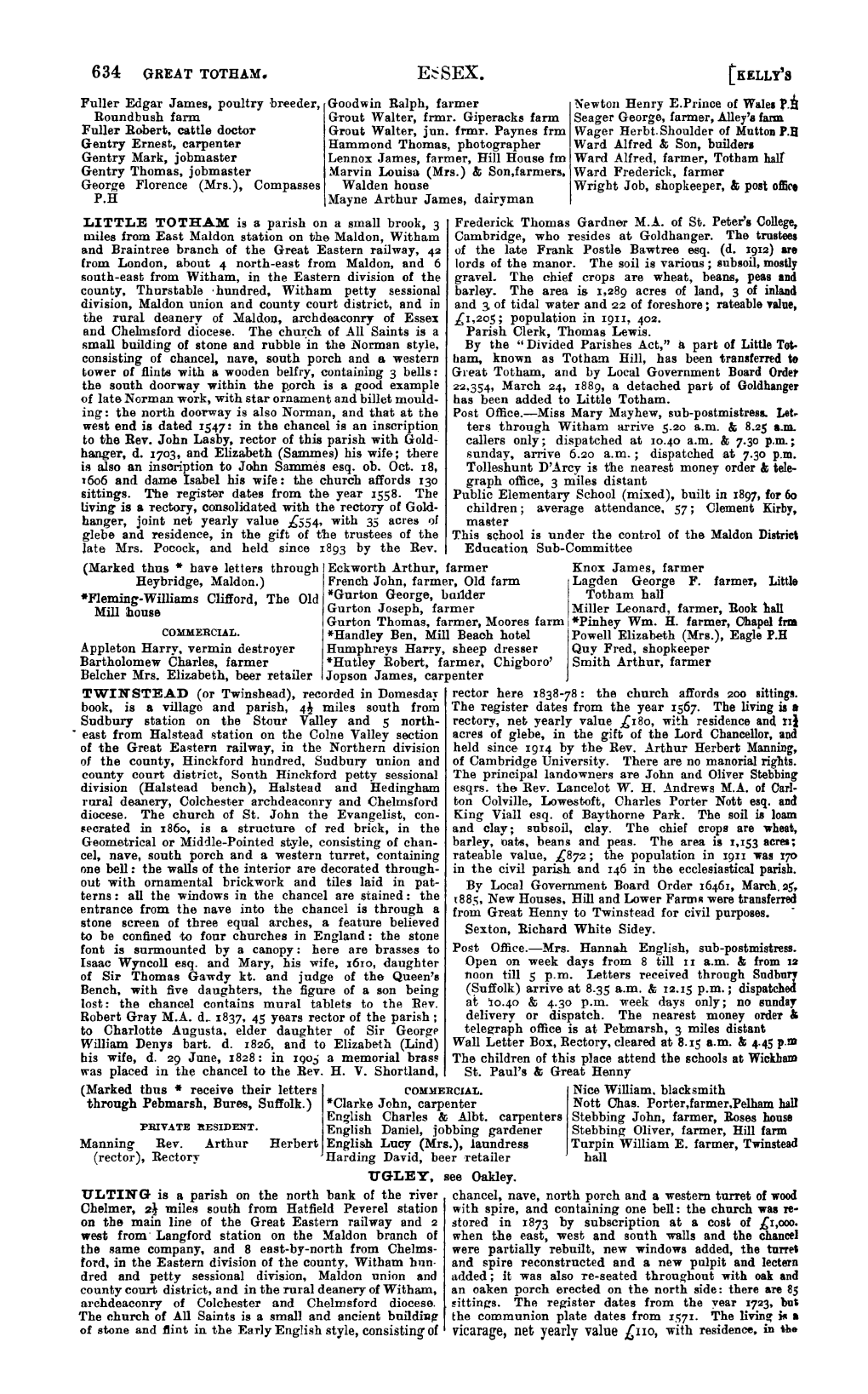 E~SEX. [KELLY's Fuller Edgar James, Poultry ·Breeder, Goodwin Ralph, Farmer 'Sewton Henry E.Prince of Wales F.D Roundbush Farm Grout Waiter, Frmr