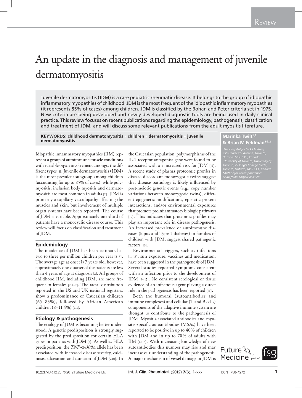 An Update in the Diagnosis and Management of Juvenile Dermatomyositis