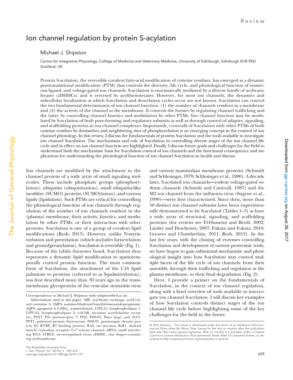 Ion Channel Regulation by Protein S-Acylation