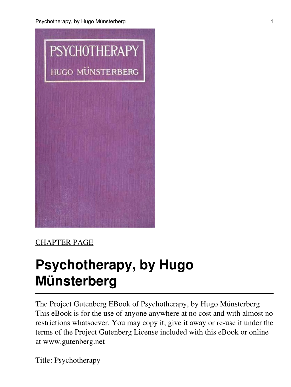 Psychotherapy, by Hugo Münsterberg 1