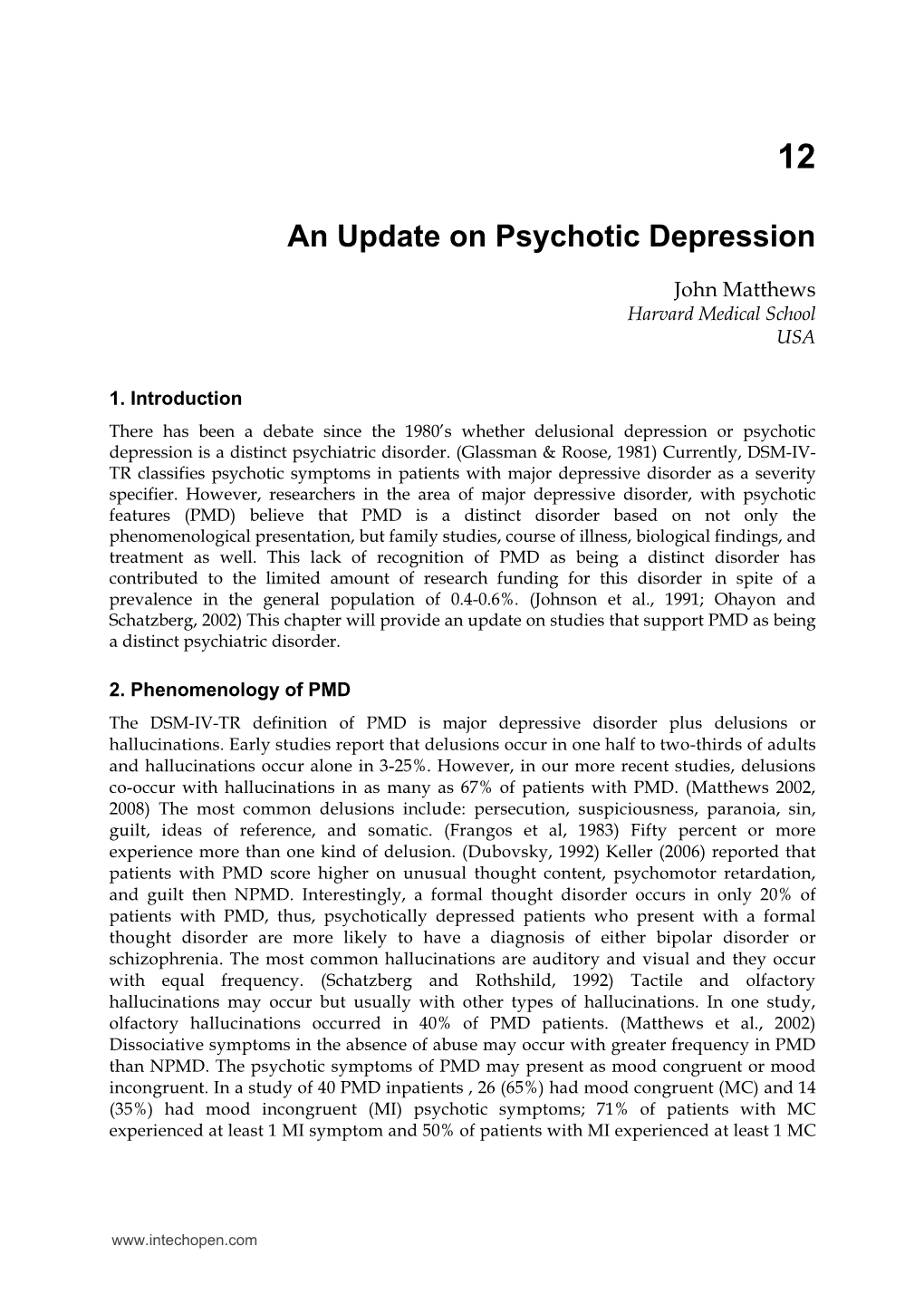 An Update on Psychotic Depression