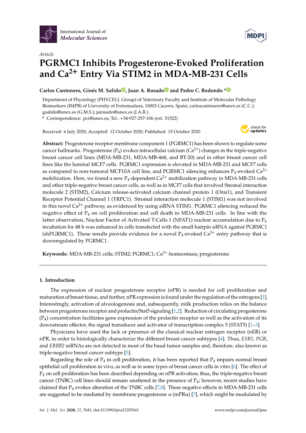 PGRMC1 Inhibits Progesterone-Evoked Proliferation and Ca2+ Entry Via STIM2 in MDA-MB-231 Cells
