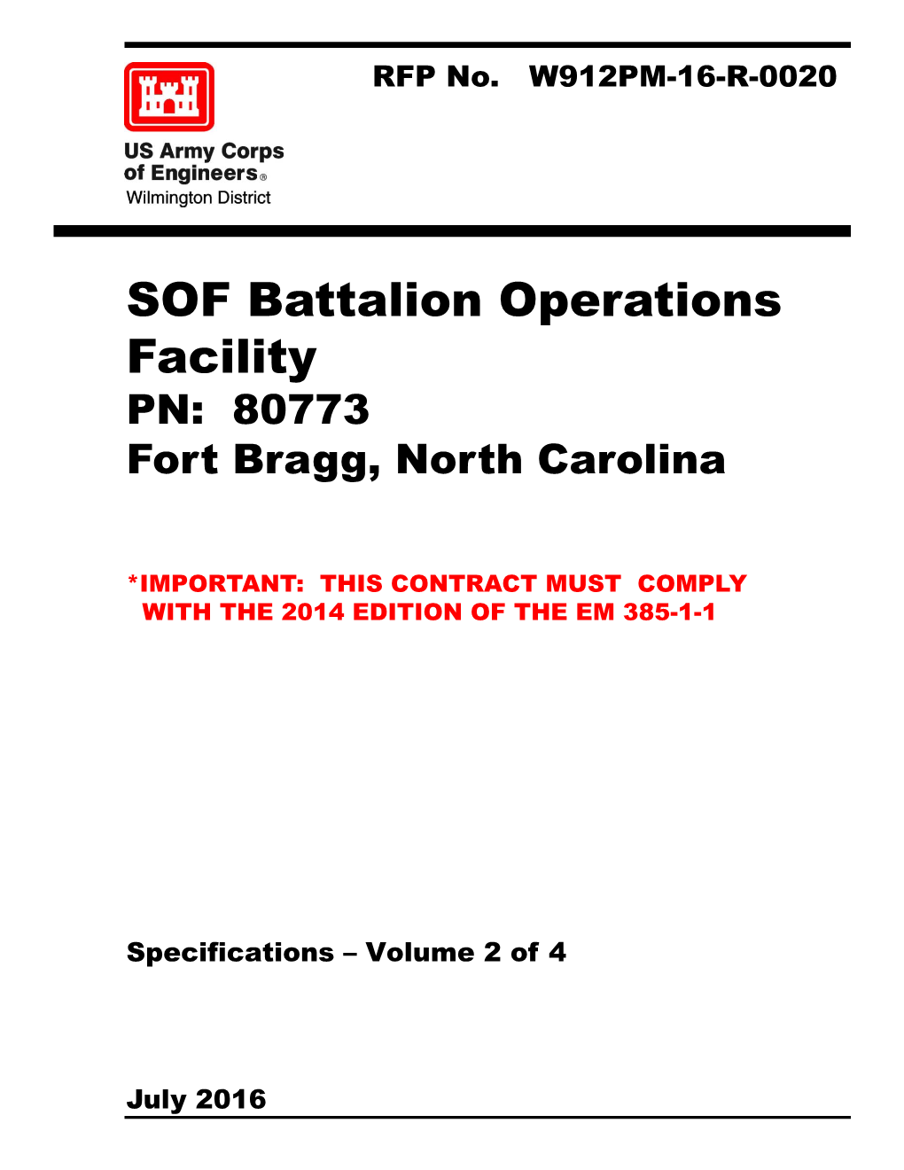 SOF Battalion Operations Facility PN: 80773 Fort Bragg, North Carolina