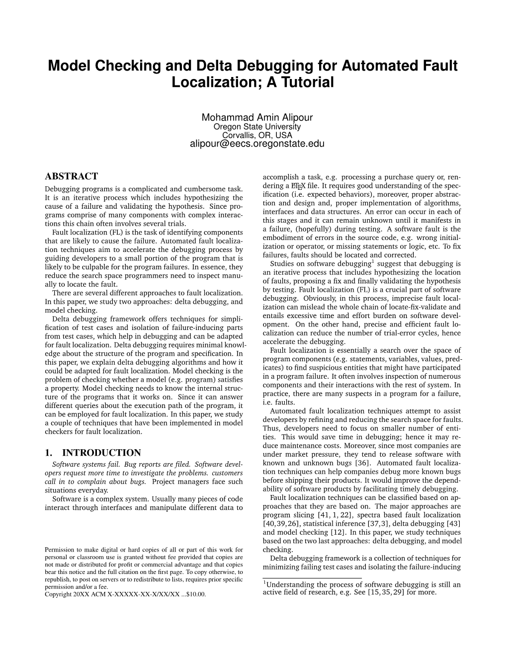 Model Checking and Delta Debugging for Automated Fault Localization; a Tutorial