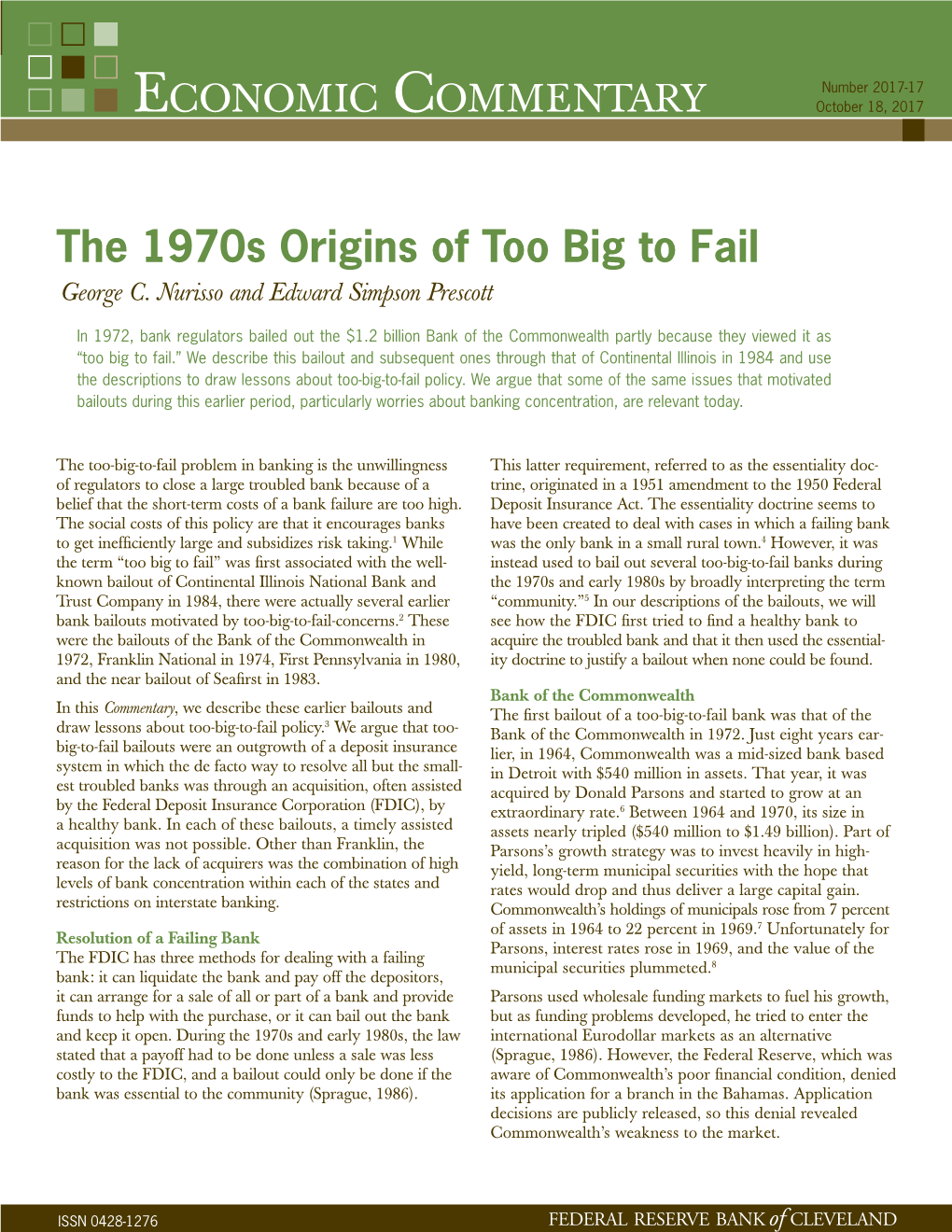 The 1970S Origins of Too Big to Fail George C