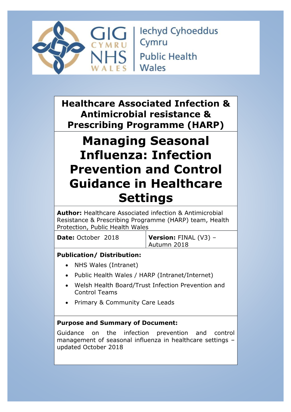 Managing Seasonal Influenza: Infection Prevention and Control Guidance in Healthcare Settings