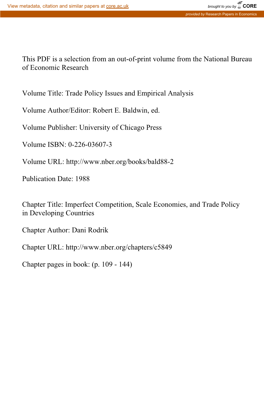 Imperfect Competition, Scale Economies, and Trade Policy in Developing Countries