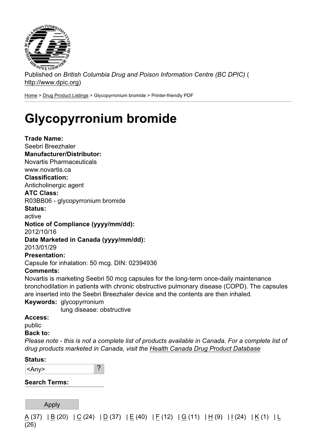 Glycopyrronium Bromide > Printer-Friendly PDF