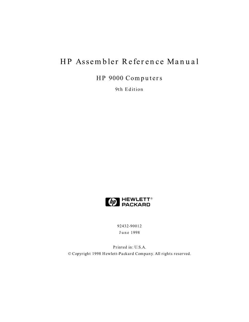 HP Assembler Reference Manual