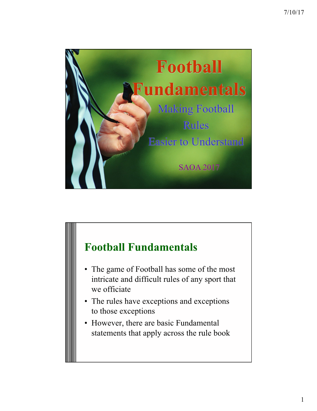 Football Fundamentals Making Football Rules Easier to Understand