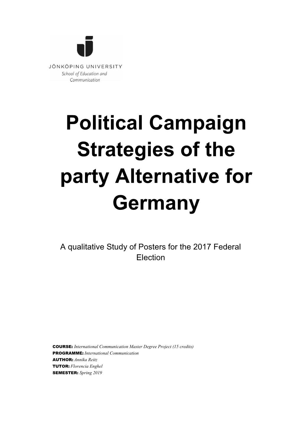Political Campaign Strategies of the Party Alternative for Germany
