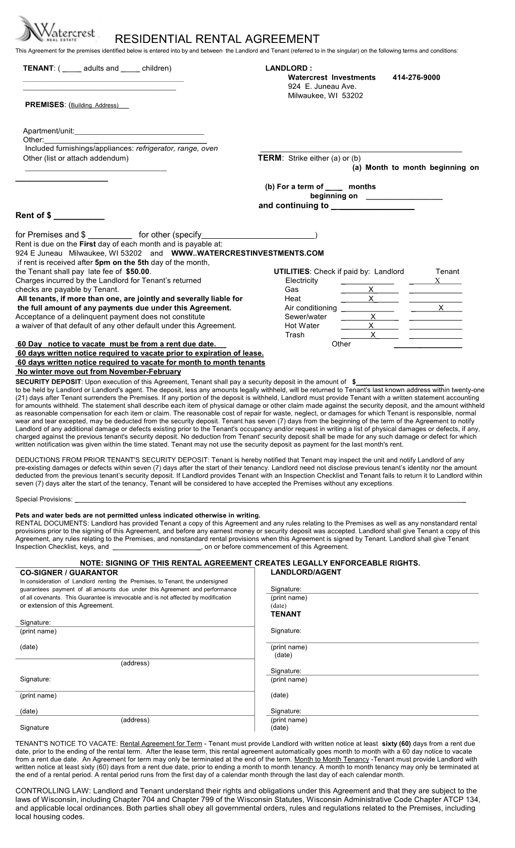 Residential Rental Agreement