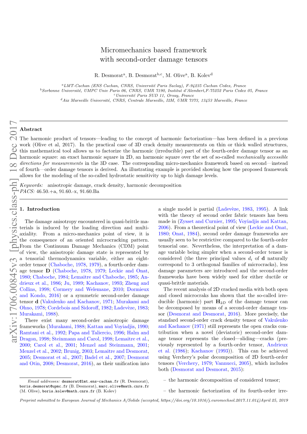 Micromechanics Based 3D Framework with Second-Order Damage Tensors