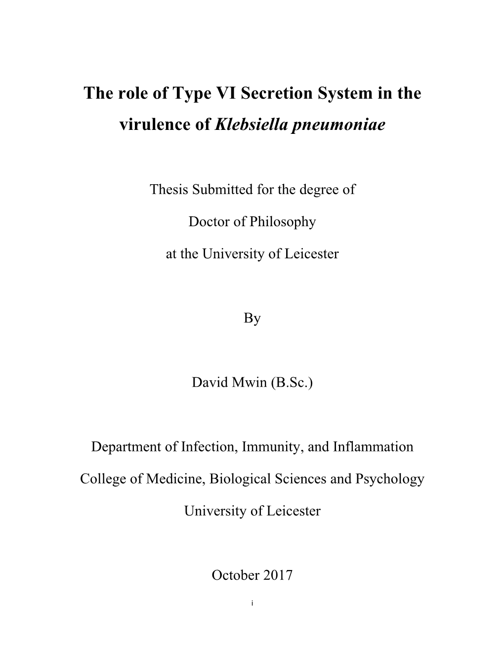 The Role of Type VI Secretion System in the Virulence of Klebsiella Pneumoniae