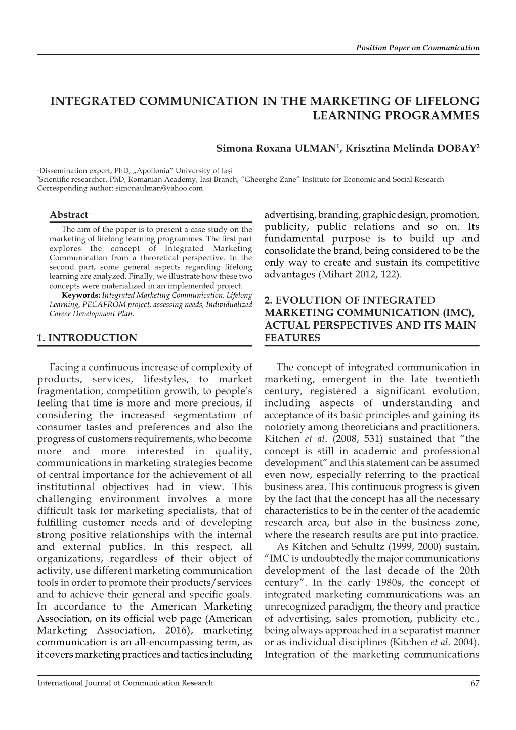Integrated Communication in the Marketing of Lifelong Learning Programmes