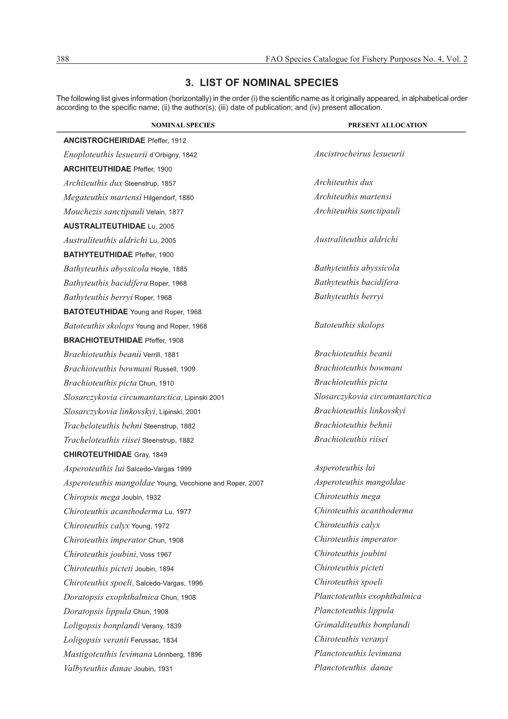 3. List of Nom I Nal Spe Cies