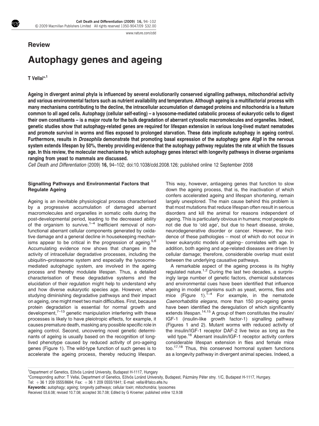 Autophagy Genes and Ageing