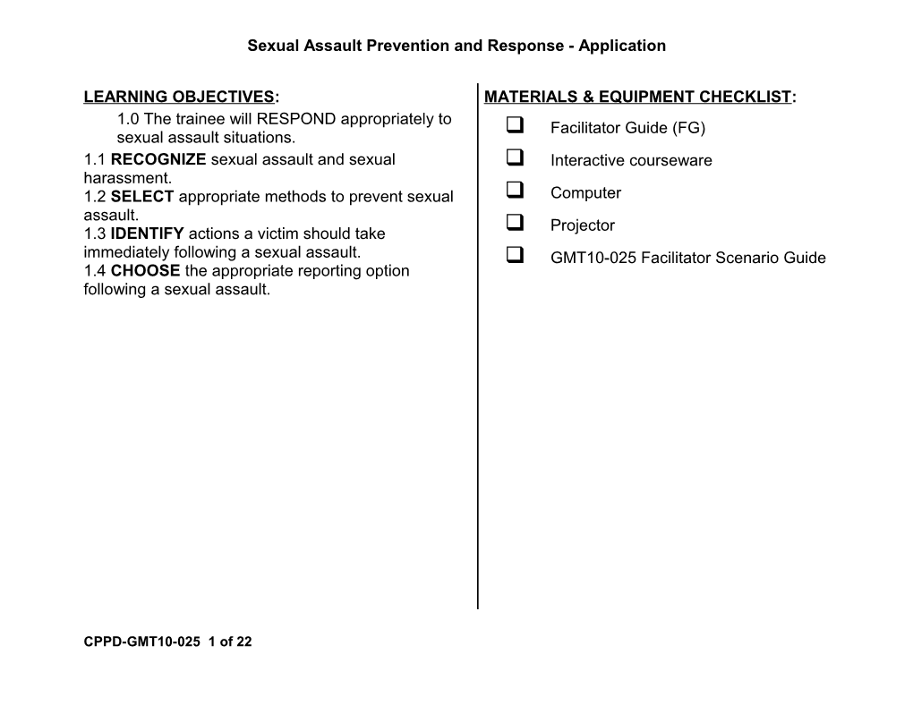 Sexual Assault Prevention and Response Program - Application