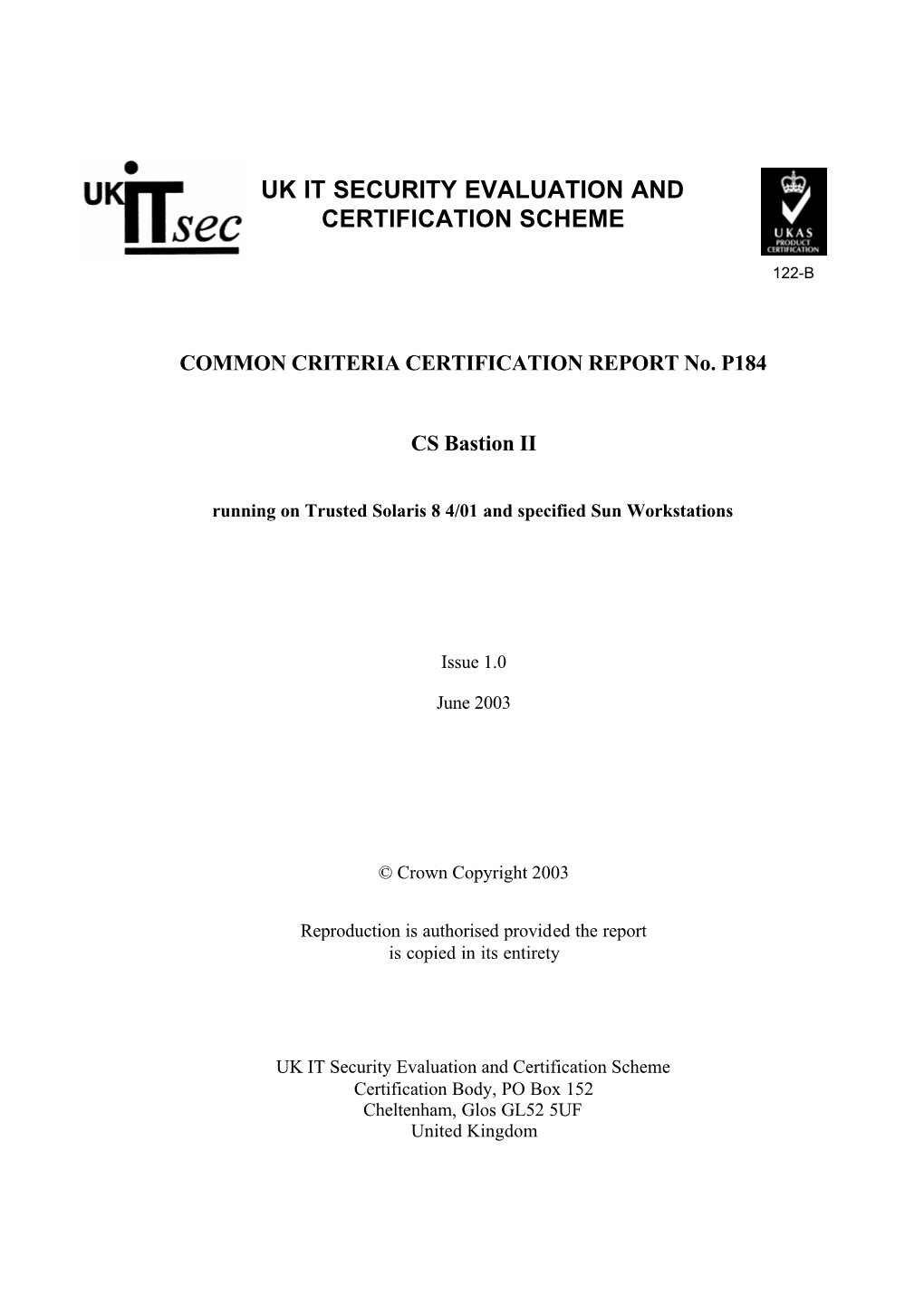 Certification Report No P184