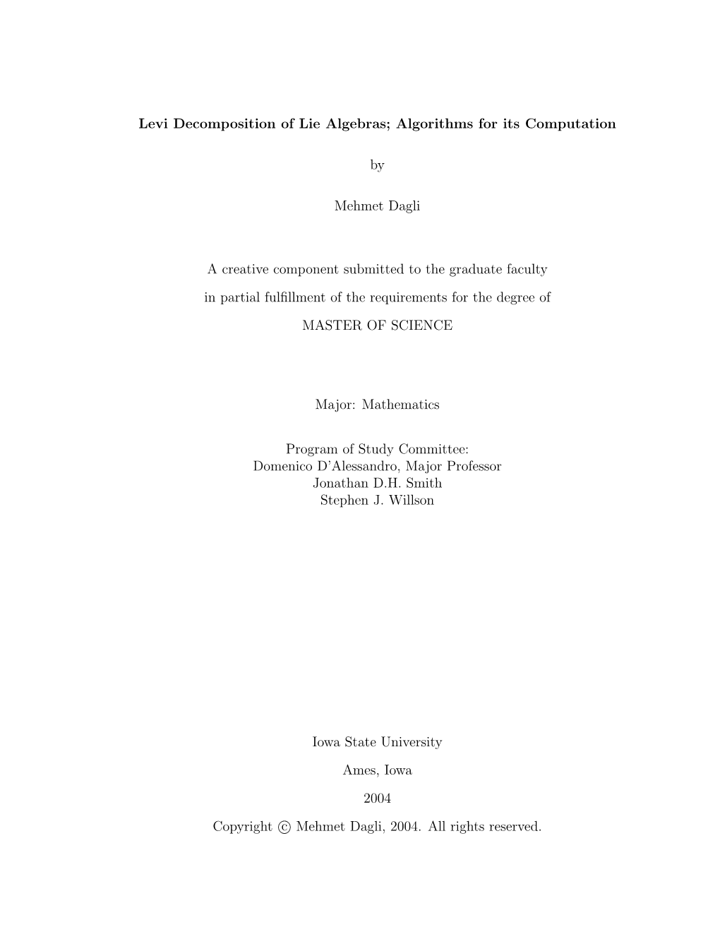 Levi Decomposition of Lie Algebras; Algorithms for Its Computation