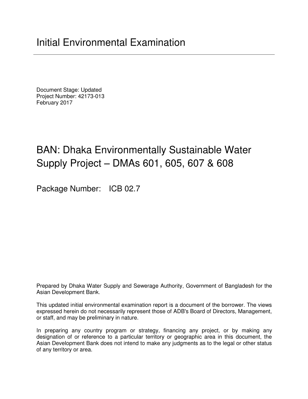 Dhaka Environmentally Sustainable Water Supply Project – Dmas 601, 605, 607 & 608