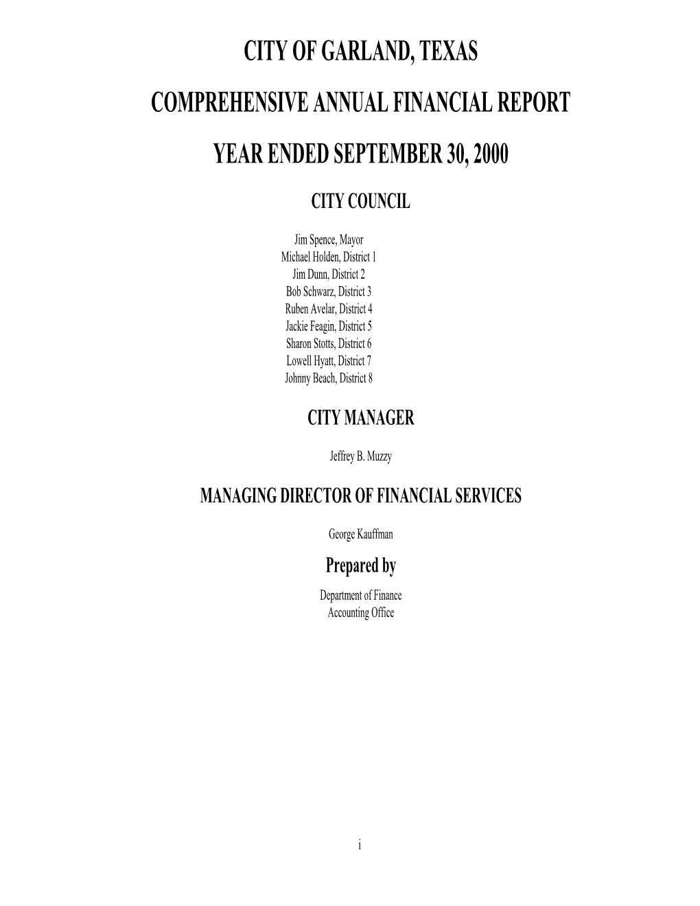 2000 Comprehensive Annual Financial Report