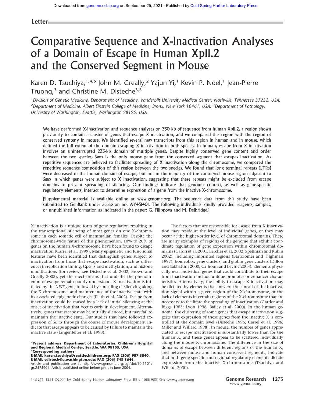 Comparative Sequence and X-Inactivation Analyses of a Domain of Escape in Human Xp11.2 and the Conserved Segment in Mouse