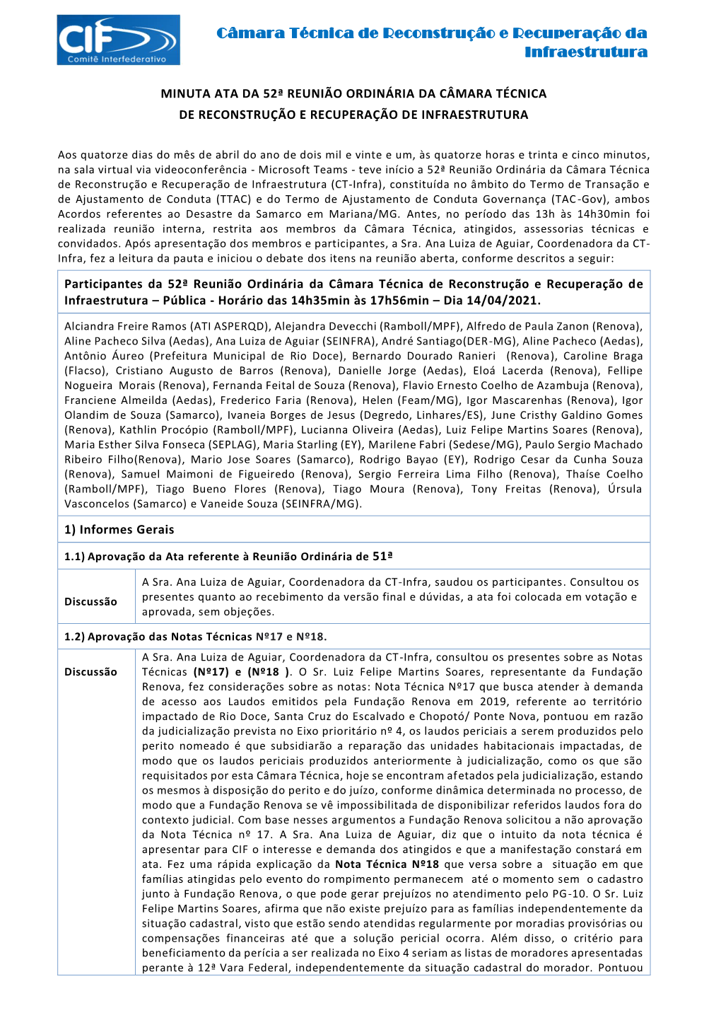 Ata Da 52ª Reunião Ordinária Da CT-INFRA