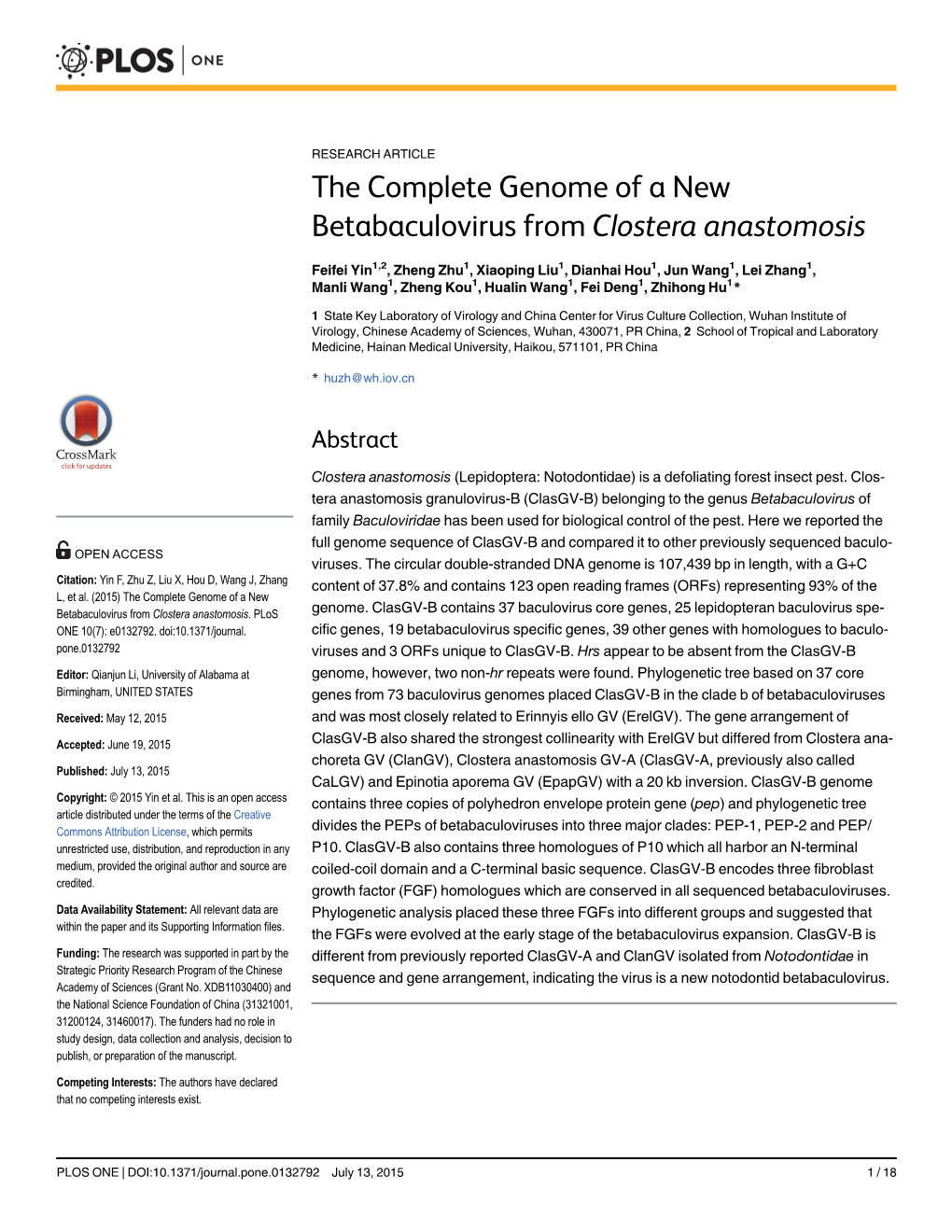 The Complete Genome of a New Betabaculovirus from Clostera Anastomosis