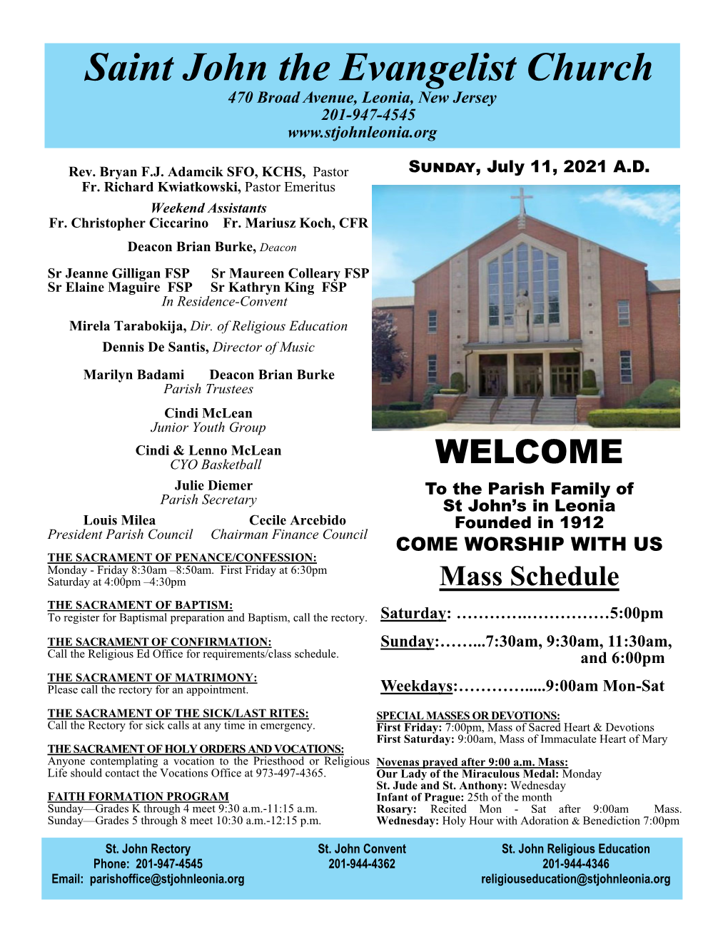 Saint John the Evangelist Church 470 Broad Avenue, Leonia, New Jersey 201-947-4545