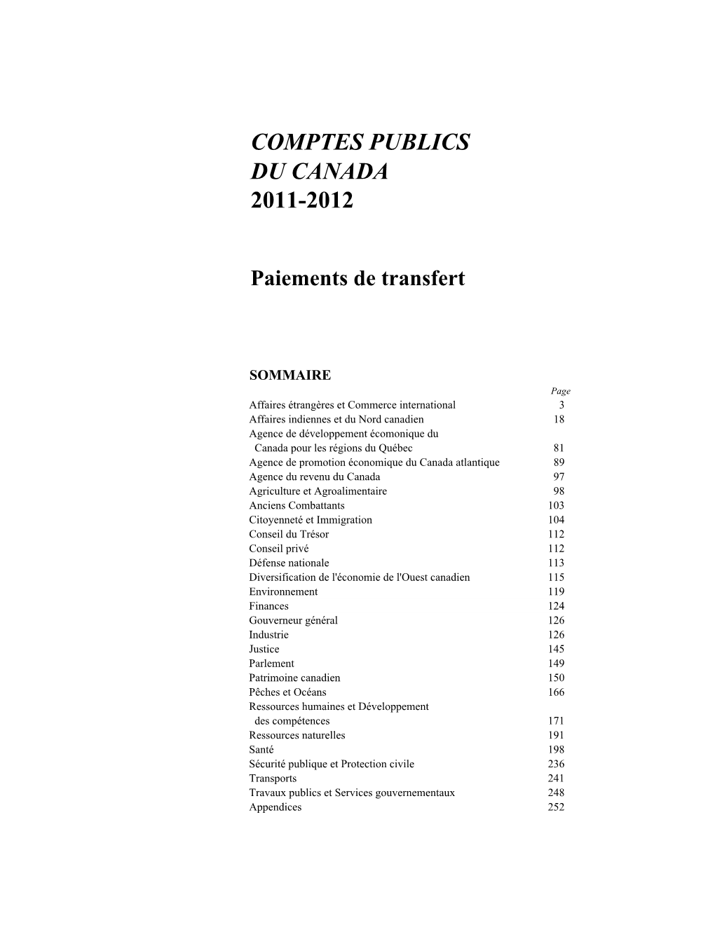 Comptes Publics Du Canada 2012