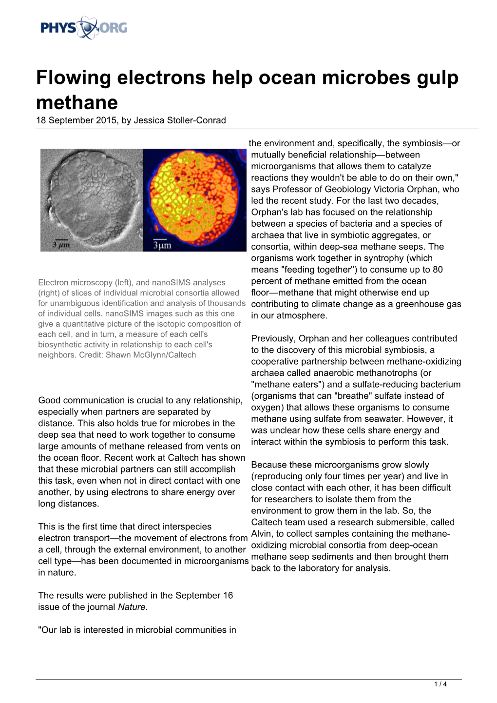 Flowing Electrons Help Ocean Microbes Gulp Methane 18 September 2015, by Jessica Stoller-Conrad