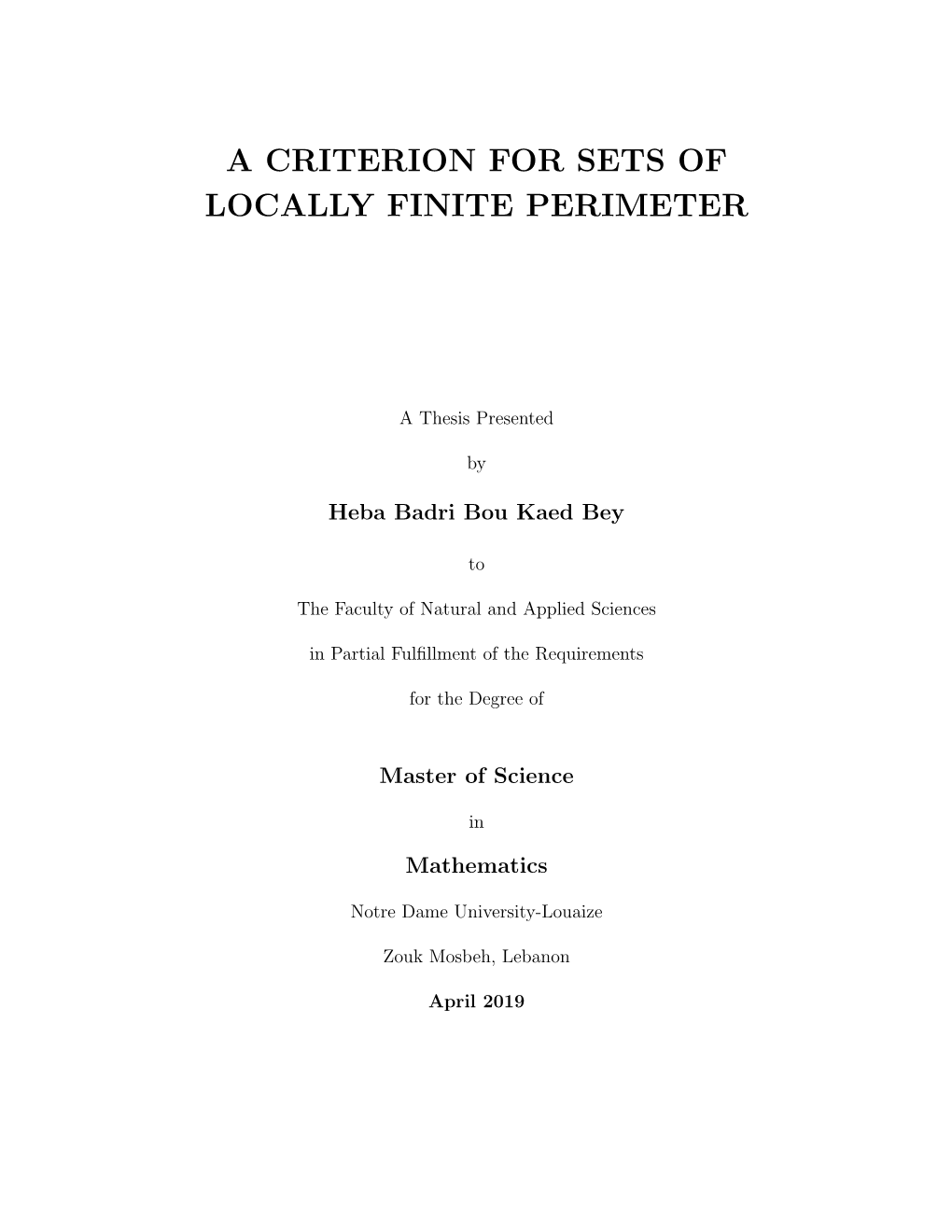 A Criterion for Sets of Locally Finite Perimeter