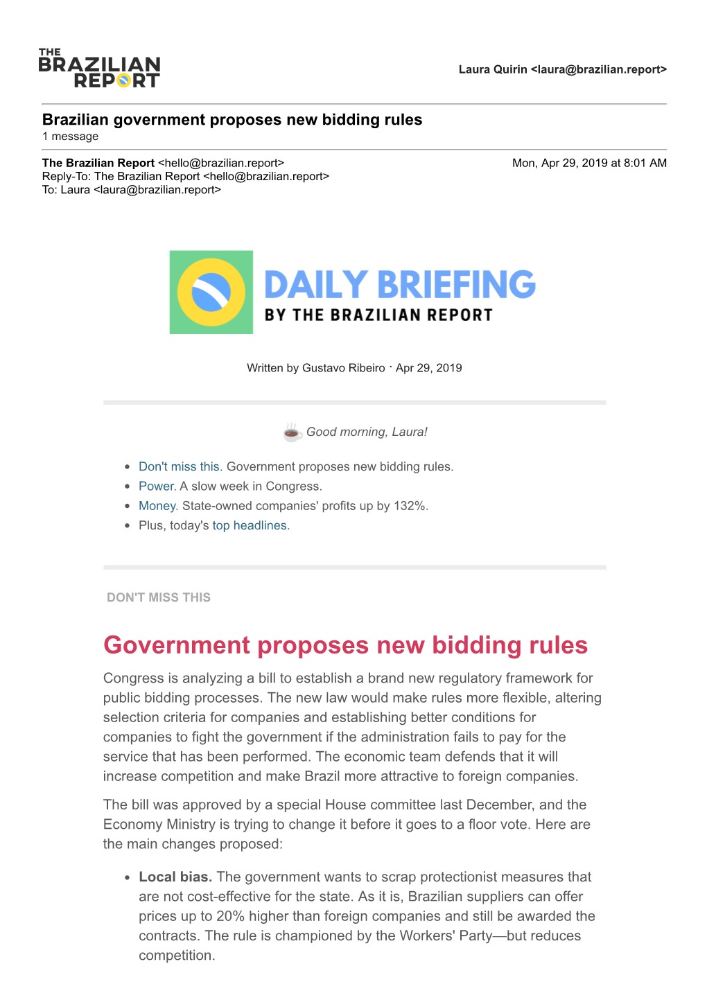 Government Proposes New Bidding Rules 1 Message
