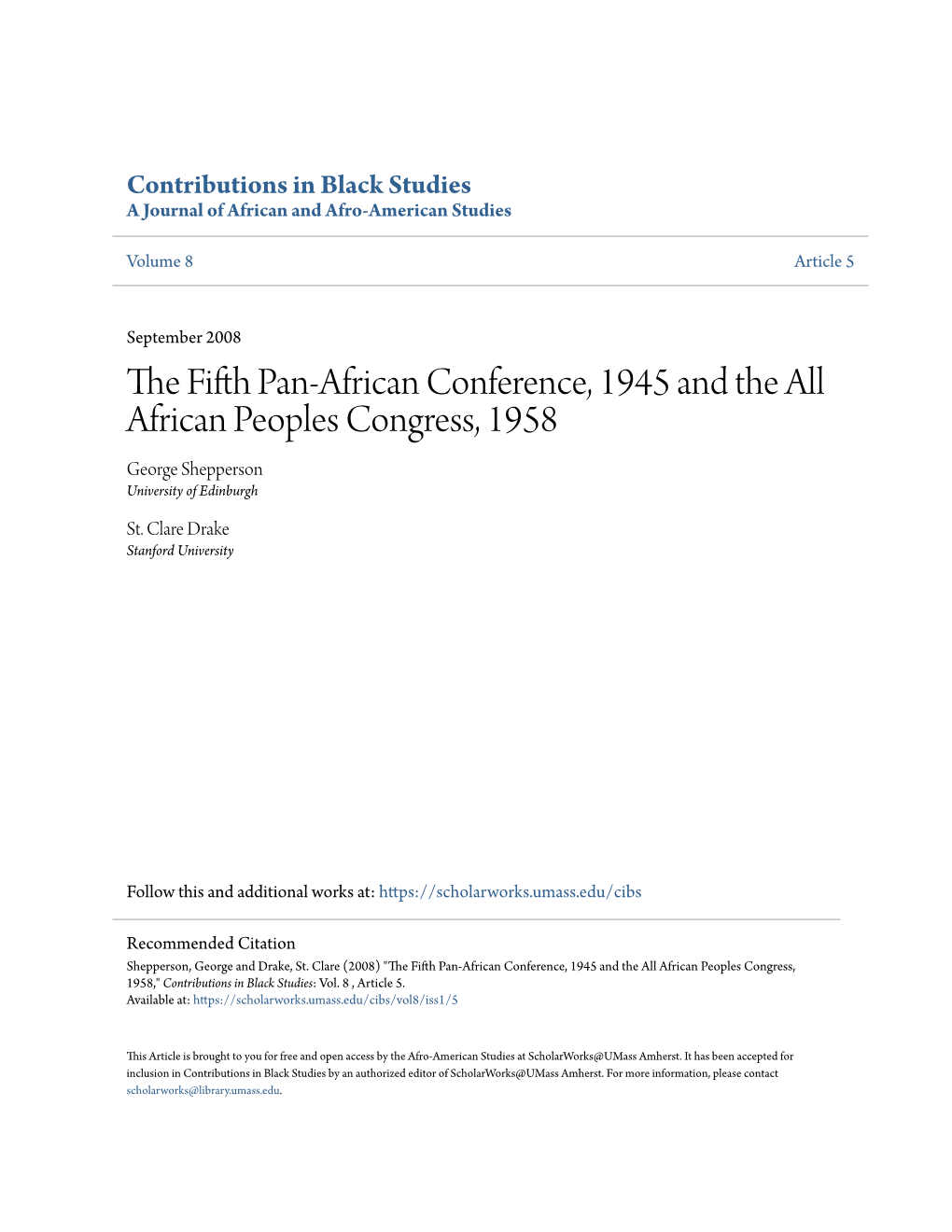 The Fifth Pan-African Conference, 1945 and the All African Peoples