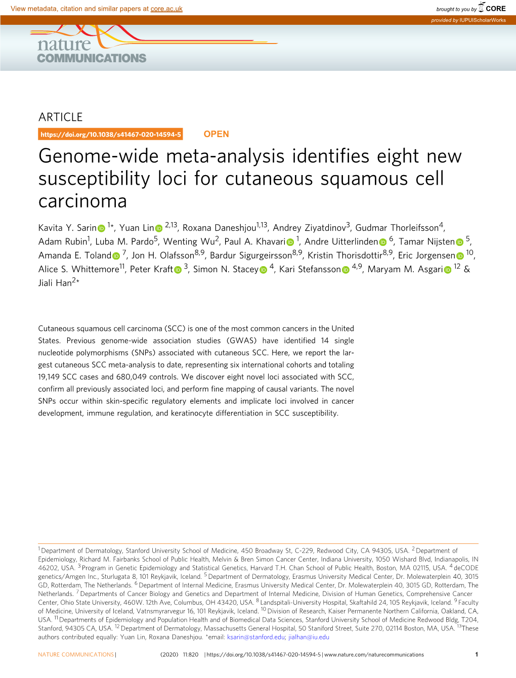 Genome-Wide Meta-Analysis Identifies Eight New Susceptibility