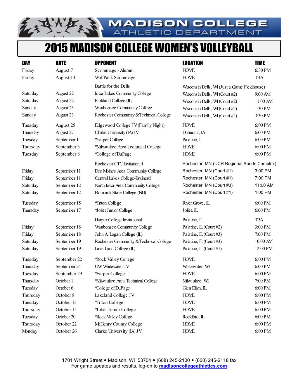 2015 Madison College Women's Volleyball