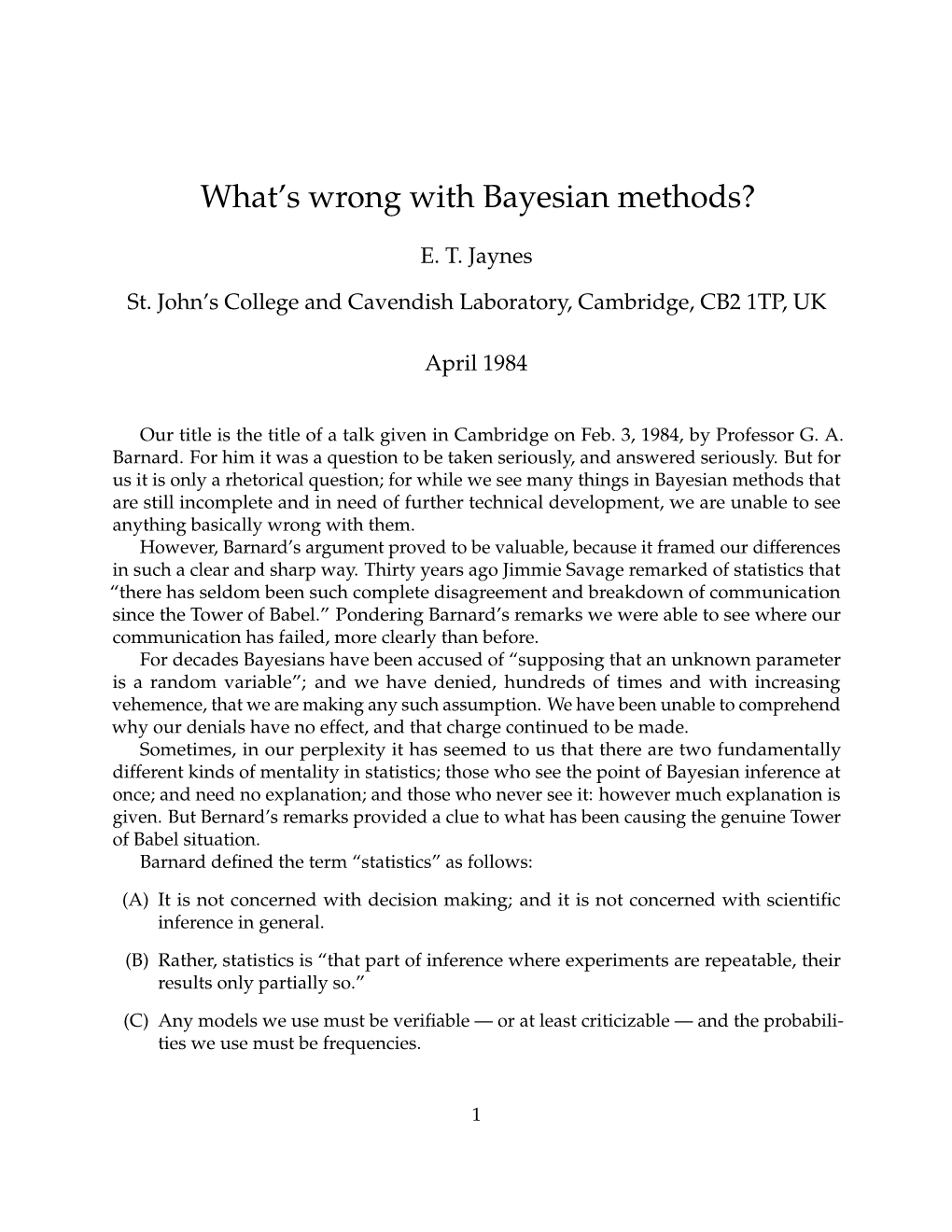 What's Wrong with Bayesian Methods?