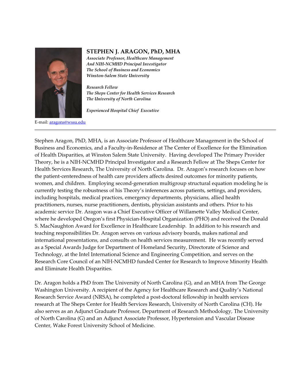 STEPHEN J. ARAGON, Phd, MHA