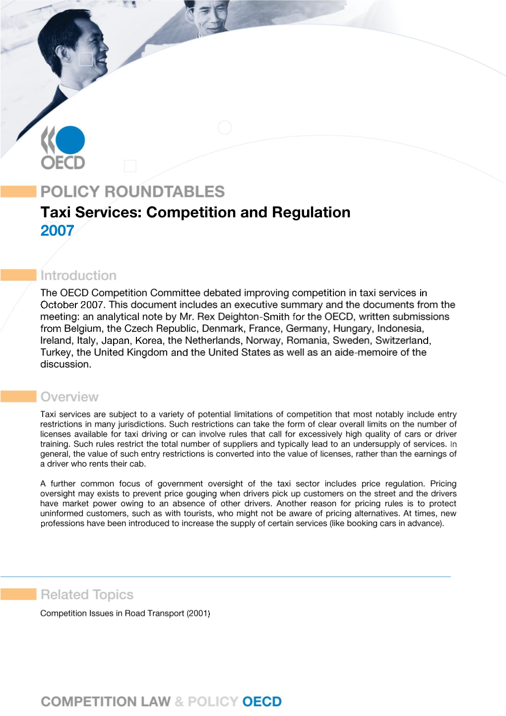 Taxi Services: Competition and Regulation 2007