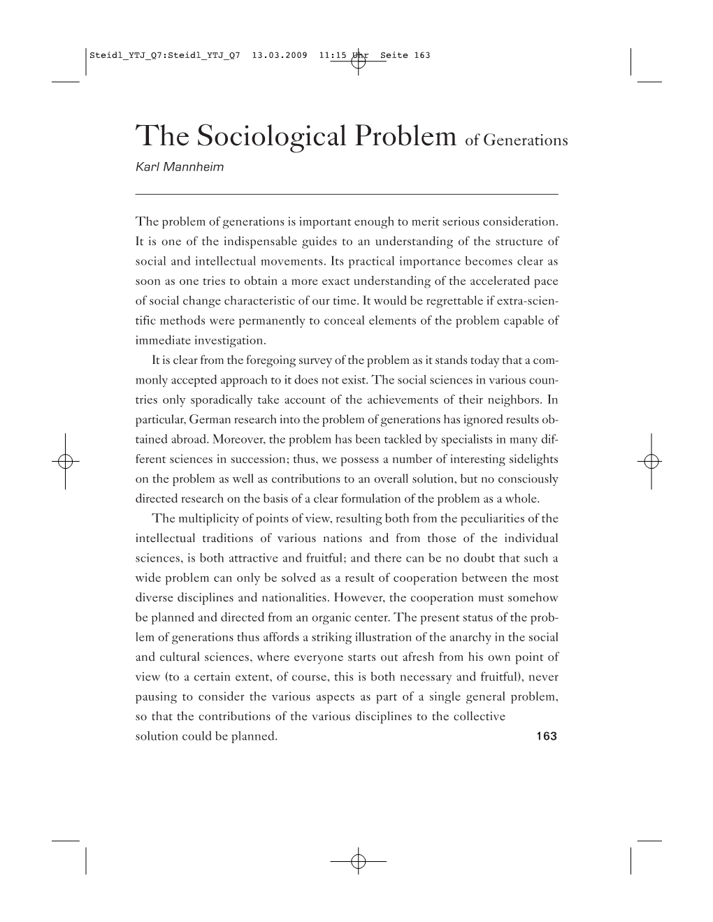 The Sociological Problem of Generations Karl Mannheim