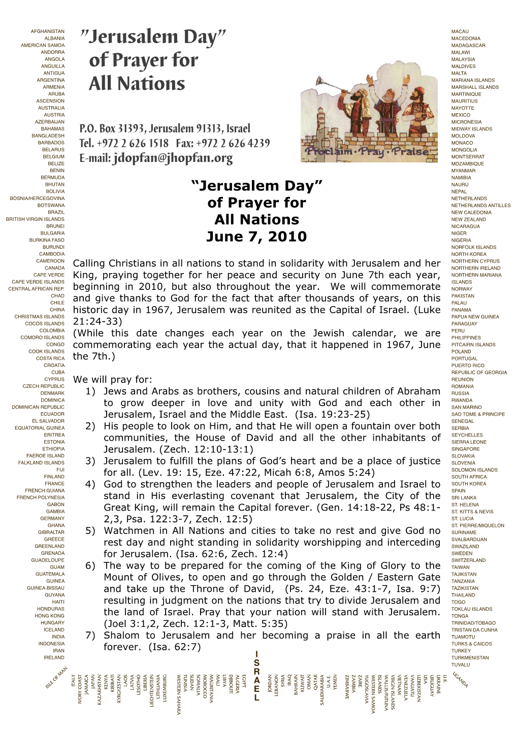 Jerusalem Day” of Prayer for All Nations June 7, 2010