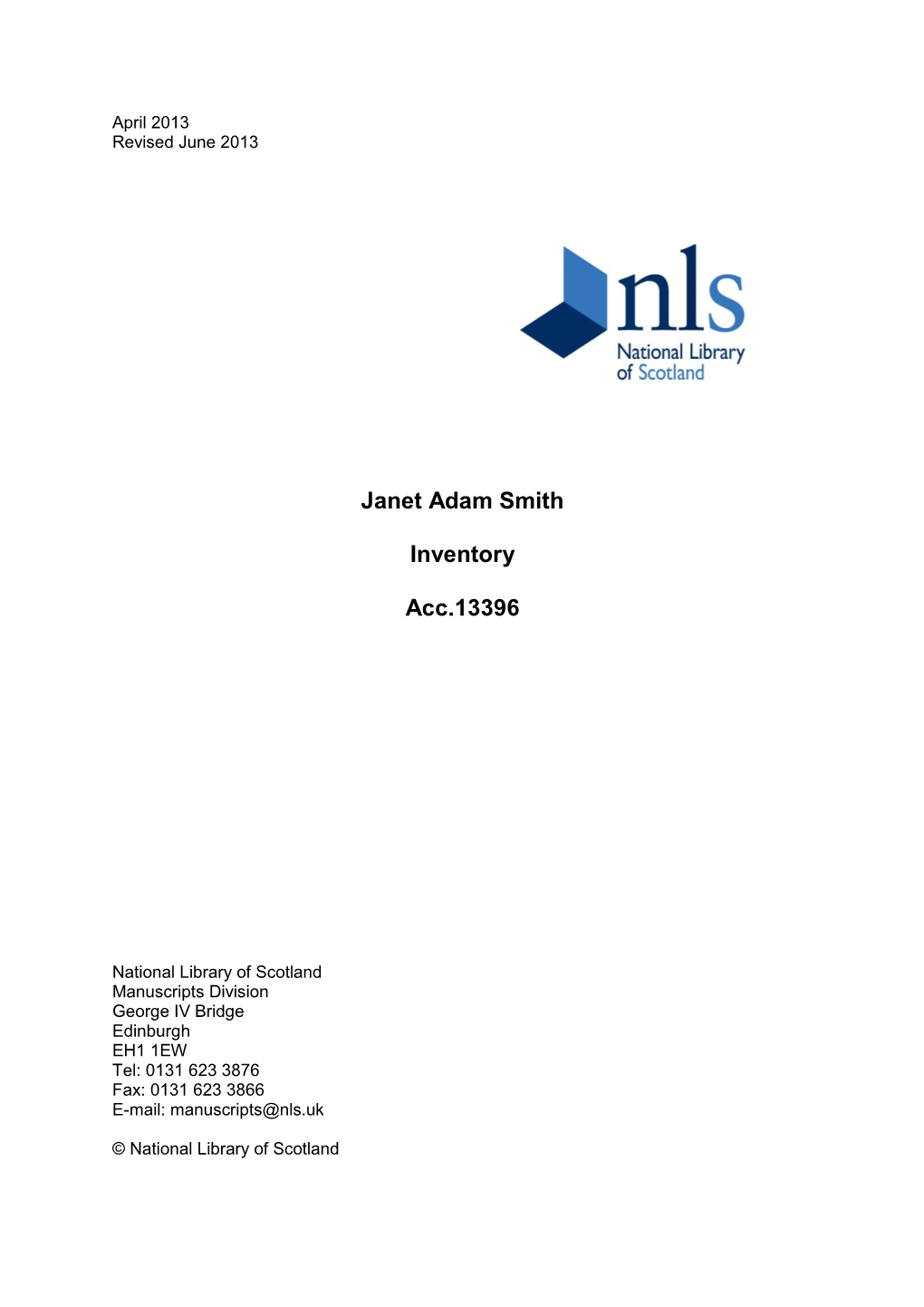 Janet Adam Smith Inventory Acc.13396
