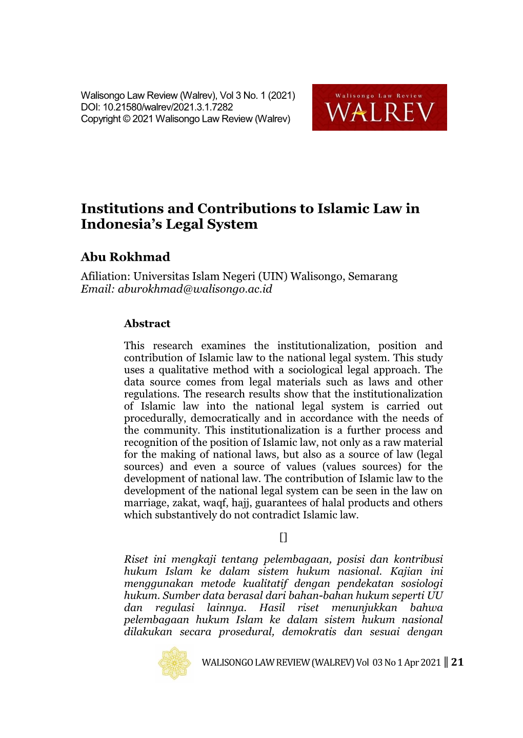 Institutions and Contributions to Islamic Law in Indonesia's Legal