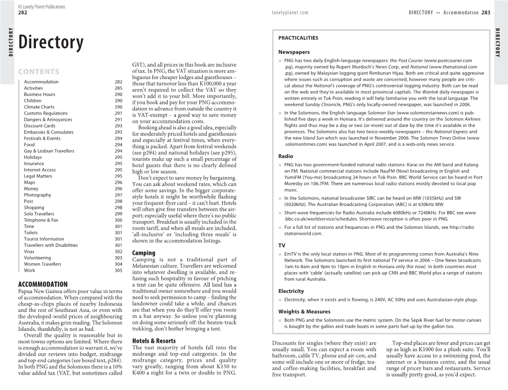 DIRECTORY TAB Value Added Tax (VAT,Value Added Tax Butsometimescalled in Bothpng Andthesolomons There Isa10% Boxedand Top-Endcategories (See Text, P284 )