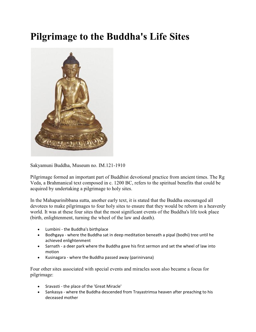 Pilgrimage to the Buddha's Life Sites