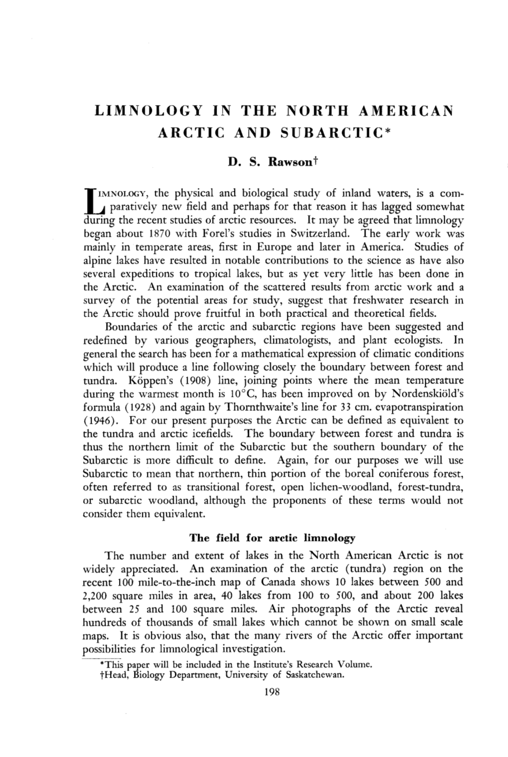 Limnology in the North American Arctic and Subarctic