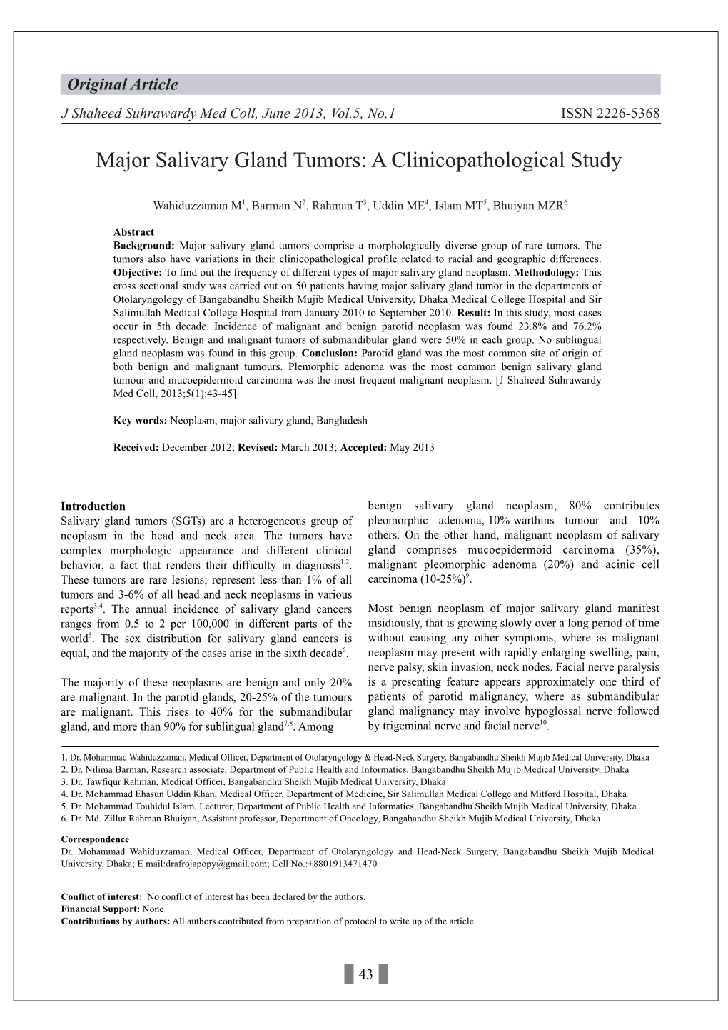 Major Salivary Gland Tumors: a Clinicopathological Study