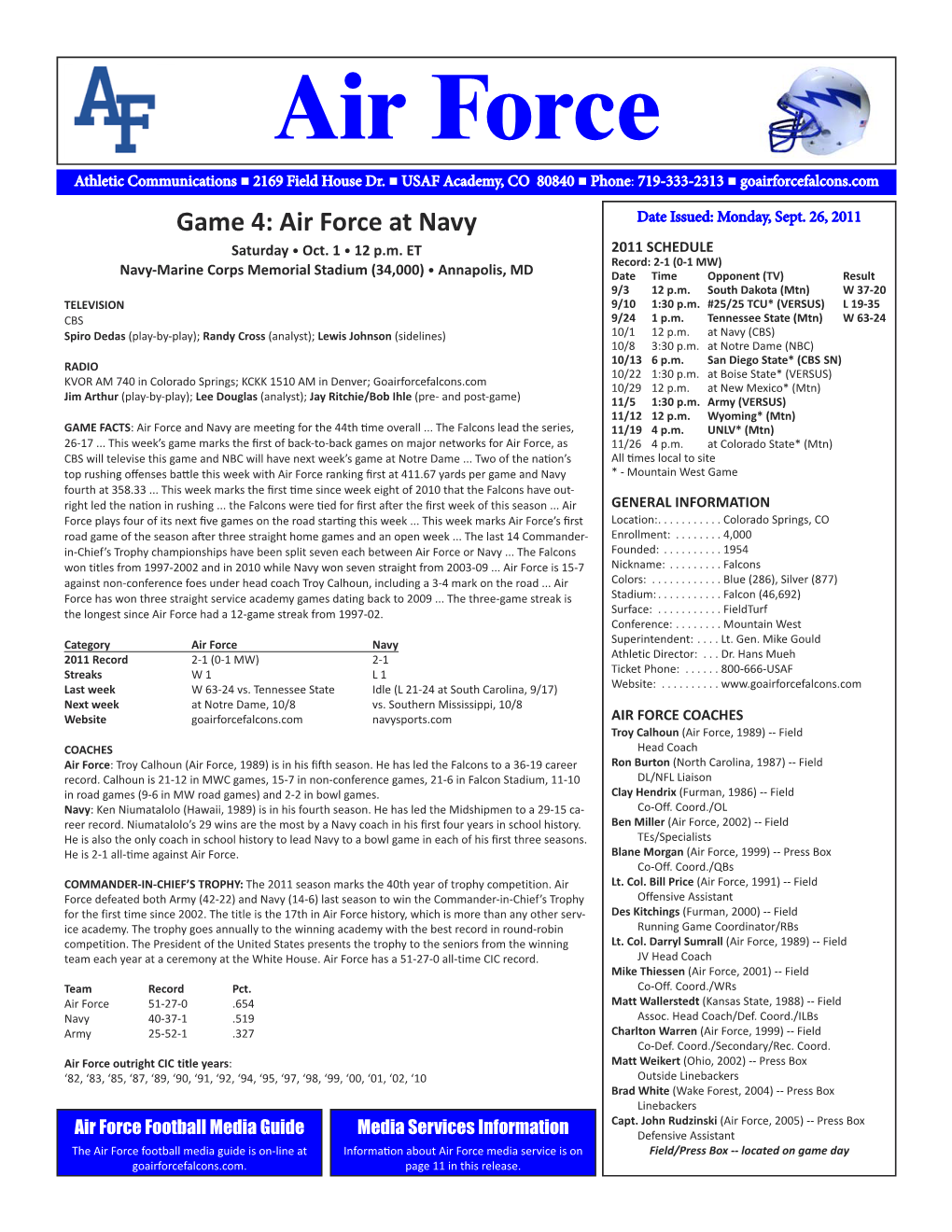 AF Football Release at Navy:Layout 1.Qxd