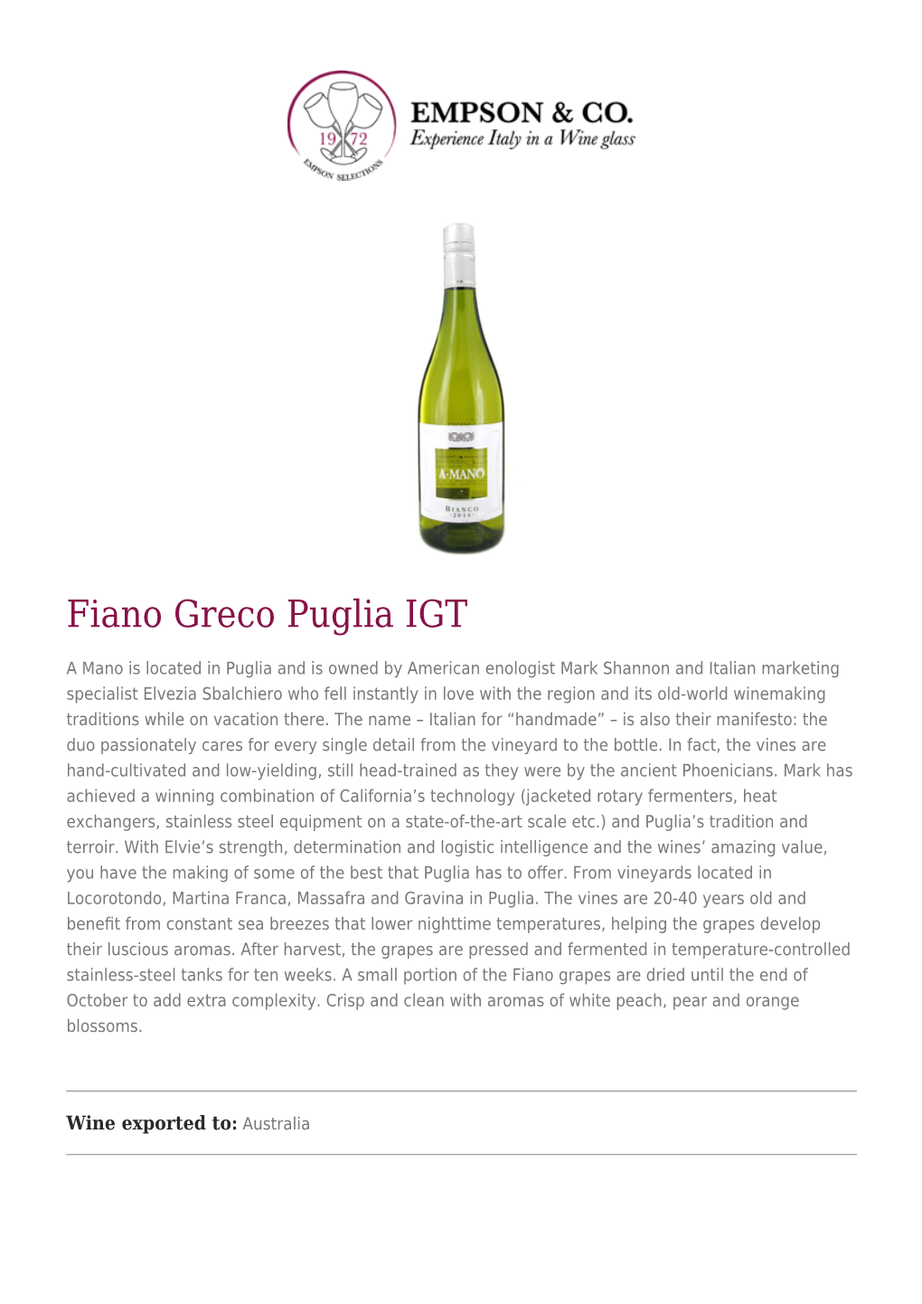 Fiano Greco Puglia IGT